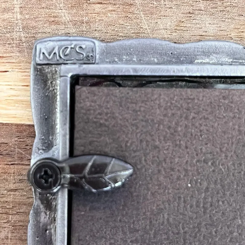 Vintage MCS Pewter Tone Rhinestone Accents Rope Detail Photo Frame Easel 6.5